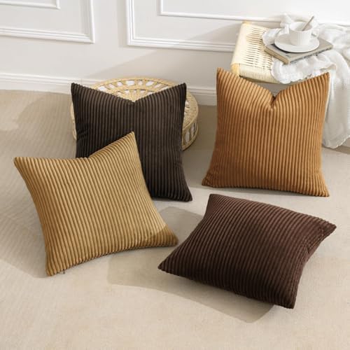 MIULEE Fall Corduroy Decorative Throw Pillow Covers Camel Brown 18x18 - Image 3
