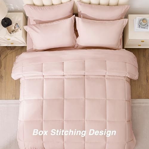 Love's cabin King Size Comforter Set Blush Pink, 7 Pieces King Bed in a Bag - Image 4