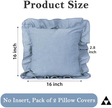 JoraLion Ruffled Throw Pillow Cover 16x16 Solid Light Blue - Image 4