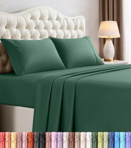 Cal King Sheets Set, 4 Pieces 16" Deep Pocket Bed Sheets, Emerald Green by UTOPIABEDDING