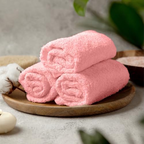 Towel and Linen Mart 100% Cotton - Wash Cloth Set - Flannel Face Cloths, Highly Absorbent and Soft Feel Fingertip Towels (Pink, Pack of 12) - Image 3
