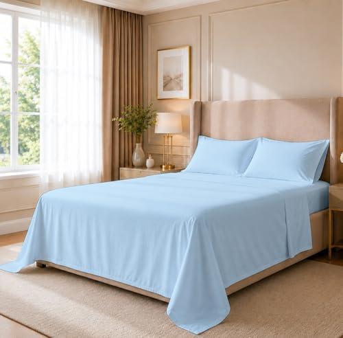 Cottingon 4 Piece King Sheets Fits 16" Deep, Egyptian Cotton, Light Blue by COTTINGON