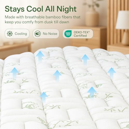 NEWDECO Twin Mattress Topper Cooling Bamboo Viscose Pillow Top Mattress Pad - Image 4