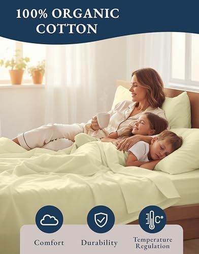 LANE LINEN Full Sheets 100% Organic Cotton 4pc Percale Cooling - Image 6