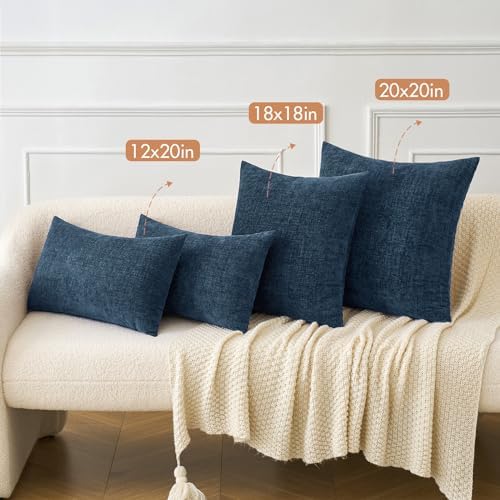 MIULEE Soft Chenille Lumbar Throw Pillow Covers Blue 12x20 Inch Pack of 2 - Image 4