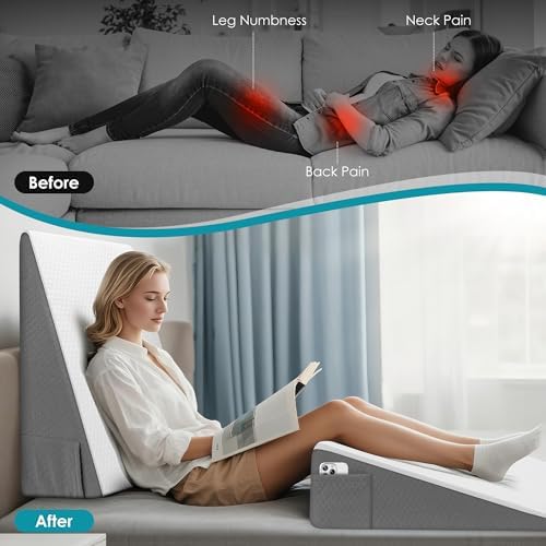12 inch Bed Wedge Pillow for Sleeping, Reading & Resting, Cooling Memory Foam - Image 7