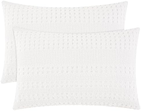 PHF Cotton Waffle Pillow Shams Queen Size 20" x 30", No Insert by PHF
