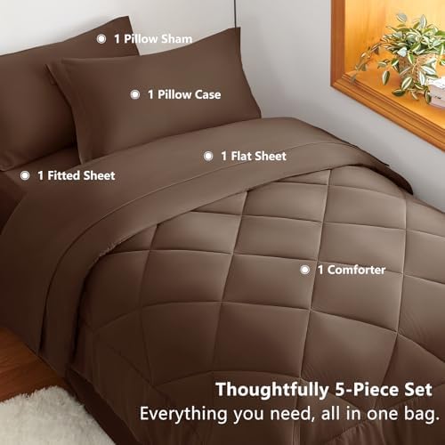 CozyLux Twin XL Comforter Set 68"x88" Brown - Image 6