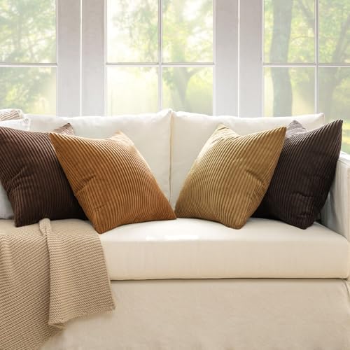 MIULEE Fall Corduroy Decorative Throw Pillow Covers Camel Brown 18x18 - Image 2