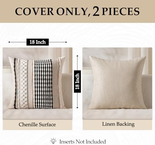 ANRODUO Boho Decorative Pillow Covers 18x18 Black-White Stripe Pack of 2 - Image 4