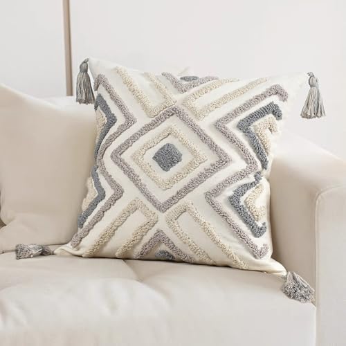 Boho Pillow Covers 18X18 Inch Boho Tufted Throw Pillow Covers Decorative - Image 3