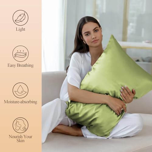 Silk Like Satin Pillowcase King Size, Sage Green, 2 Pack, 20x36 Inches - Image 2