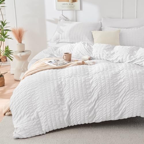 HYMOKEGE White Oversized King Comforter Set Seersucker 7 Pieces, All Season - Image 2