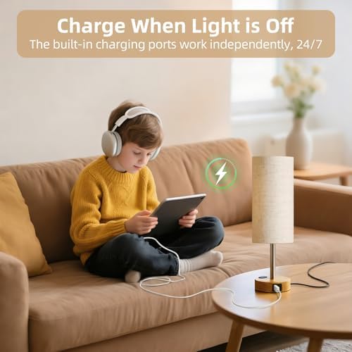 2PCS Table Lamp for Bedroom, Dimmable Touch, AC Outlet, USB A+C - Image 6