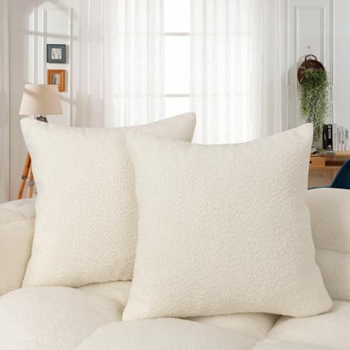 JoraLion 16x16 inch Boucle Throw Pillow Covers, Cream Woven Texture Neutral by JoraLion