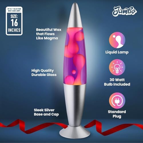 JAMBO 16" Beautiful Lamp- Purple with Pink Wax, Relaxing Liquid Light, Night Light Nightlight, Home Decor Living Room Office Bedroom Lamp for Adults Teens Kids, Magma Motion - Image 4