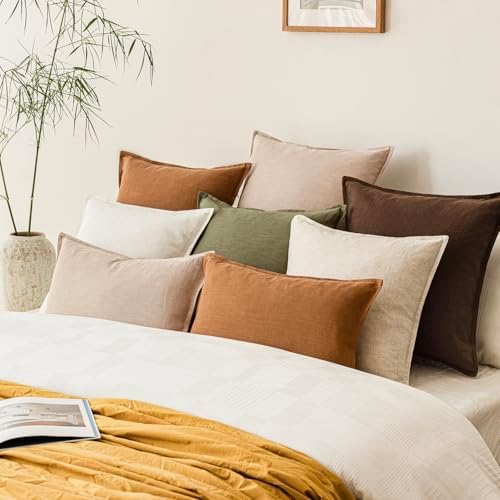 Foindtower Linen Solid Decorative Throw Pillow Covers 18x18 Inch Tan Beige - Image 7