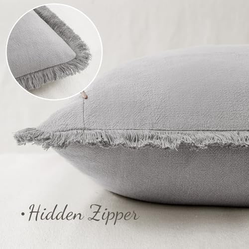 MIULEE Boho Linen Fringe Decorative Throw Pillow Covers Light Grey 20x20 - Image 3