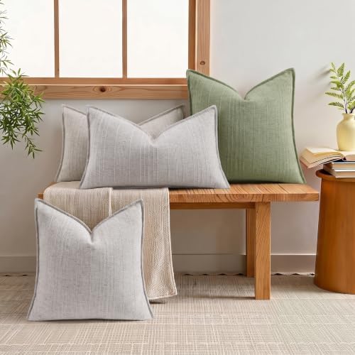 decorUhome Sage Green Textured Linen Throw Pillow Covers 16x16 Set of 2 - Image 7