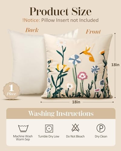 Embroidered Throw Pillow Cover 18x18 Inch - Image 4