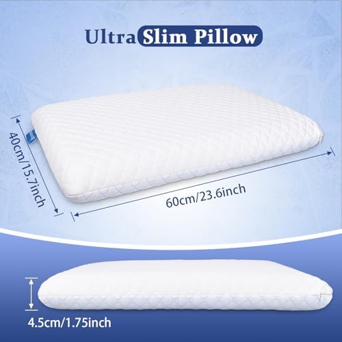 Thin Flat Pillow for Sleeping – 1.75" Ultra Slim Cooling Memory Foam Pillow for - Image 4