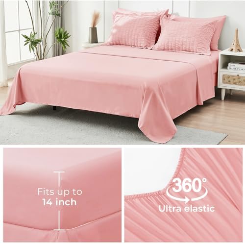 HYMOKEGE Rose Pink Twin Comforter Set Seersucker 5 Pieces, All Season Luxury - Image 6