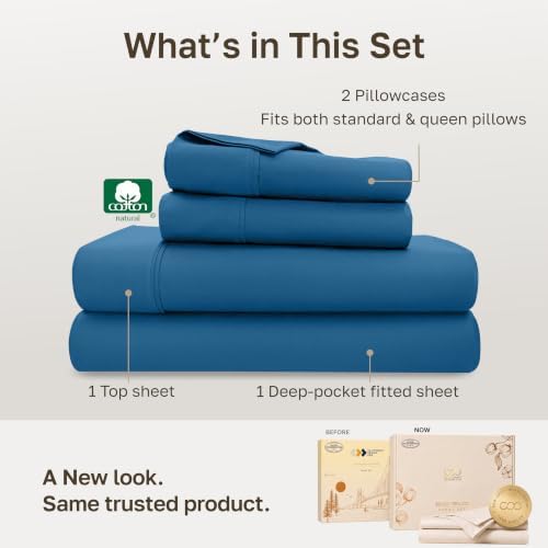 California Design Den Soft 100% Cotton Queen Sheet Set, Cobalt Blue - Image 3