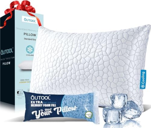 QUTOOL Cooling Pillow for Sleeping, CertiPUR-US Shredded Memory Foam Standard by QUTOOL