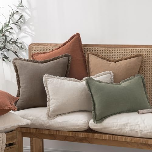 MIULEE Linen Fringe Decorative Fall Euro Throw Pillow Covers Coffee 22x22 - Image 7