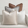 MIULEE Fall Linen Fringe Pillow Covers Set of 4 18x18 Beige/Brown/Grey by MIULEE