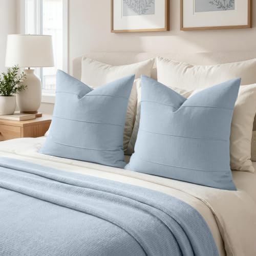 MIULEE Decorative Linen Throw Pillow Covers 20x20 Light Blue Striped - Image 5
