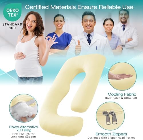 Cooling Pregnancy Pillows for Sleeping, Light Yellow - Image 3