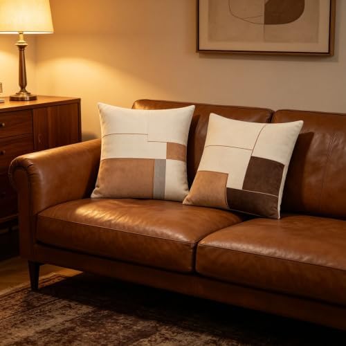 Neutral Geometric Color Block Throw Pillow Covers 18x18 Inch Set of 2 - Image 5