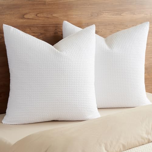 PHF Cotton Waffle Throw Pillow Covers 24" x 24", No Insert by PHF