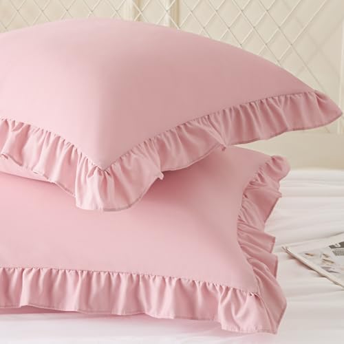 KKJIAF 2 Pack Ruffle Pillow Cases 26x26 Inches, Light Pink - Image 2