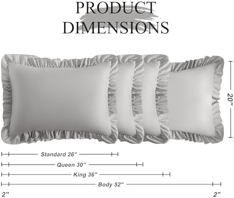 Ruffled King Pillow Shams, 2 Pack, 20x36 Inches, Light Grey - Image 3