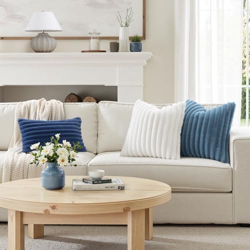 MIULEE Faux Fur Lumbar Throw Pillow Covers 12x20 Set of 2 Grey Blue - Image 2