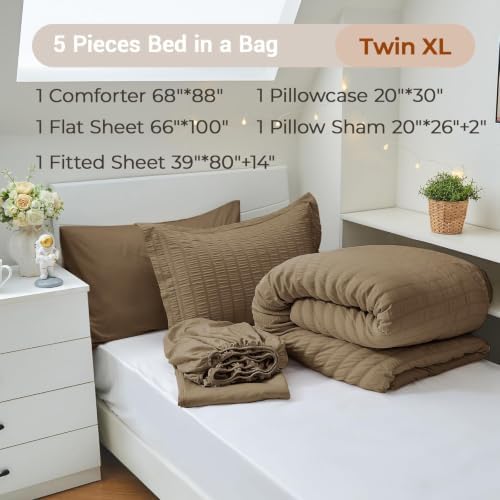 MUXHOMO 5 Pieces Twin XL Comforter Set, Seersucker Bed in a Bag Twin XL Size - Image 4