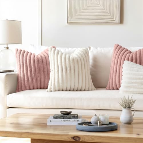 MIULEE Faux Fur Lumbar Throw Pillow Covers 12x20 Set of 2 Blush Pink - Image 2