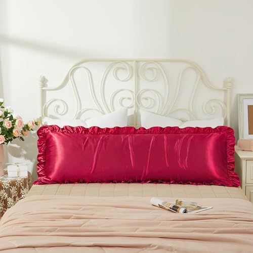 Wine Red Satin Pillowcases Body Pillow by HommxJF