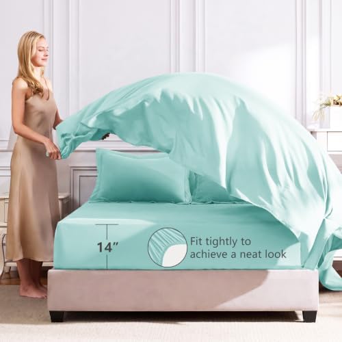 CozyLux Oversized Queen Comforter Set 98"x98", 7 Piece, Spa Blue - Image 5