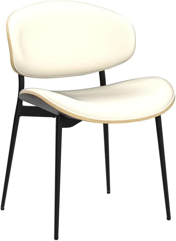 Art Leon Dining Chairs Set of 4, Black Oak Bentwood, Mid Century Modern Chair, Off White Faux Leather Kitchen Dining Room Chairs with Black Metal Legs, Accent Chairs for Bedroom