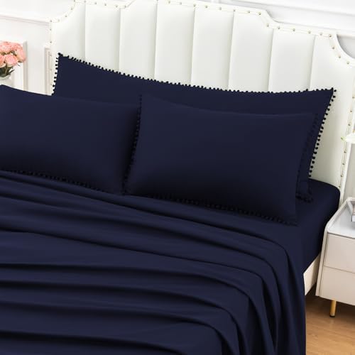 Pom Poms Pillow Shams Queen Size Set of 2, Soft Microfiber Shams Cover - Image 2