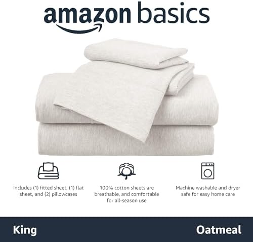 Amazon Basics 4 Piece Bed Sheets Set, 100% Cotton Jersey, Includes Super Soft - Image 3