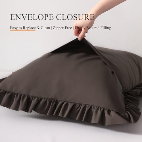 Ruffled King Pillow Shams, 2 Pack, 20x36 Inches, Dark Brown - Image 6