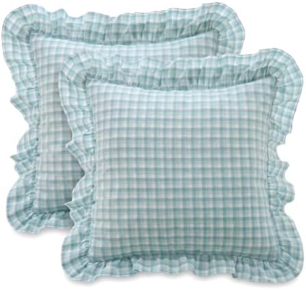 Mywinlle Dusty Blue Plaid Throw Pillow Shams by Mywinlle