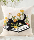 Animal Embroidered Throw Pillow Cover 20x20 Inch, Cat Floral by Kokaaee