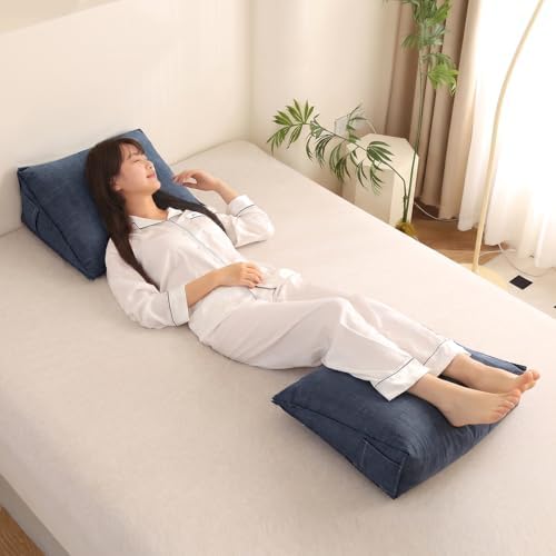 Triangular Reading Pillow with Side Pocket, Backrest Support Cushion - Image 4