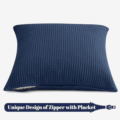 PHF Cotton Waffle Throw Pillow Covers 24"x24", Bright Navy Blue, No Insert - Image 5