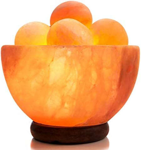 UMAID Himalayan Salt Lamp Bowl with 6 Himalayan Salt Massage Stones, Dimmable Pink Rock Salt Lamp for Bedroom, Office Desk & Meditation Room, Spa Decor, Relaxation Home Decor Gifts for Men & Women by UMAID